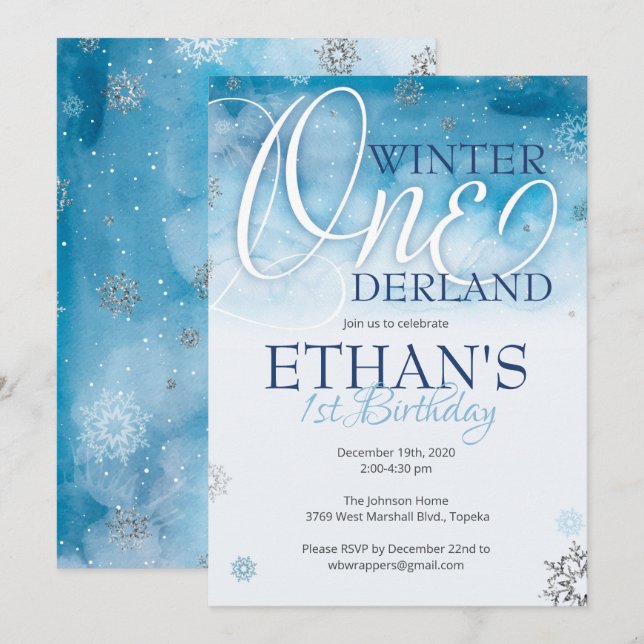 Winter Onederland Invitation for 1st Birthday (Front/Back)