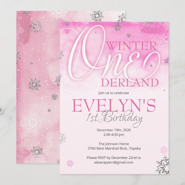 Winter Onederland Invitation for 1st Birthday (Front/Back)