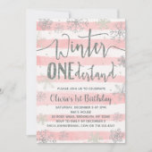 Winter ONEderland Invitations Girls Pink Silver (Front)