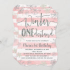 Winter ONEderland Invitations Girls Pink Silver