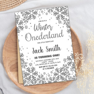 Winter ONEderland Invitations Silver Glitter