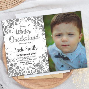 Winter ONEderland Invitations Silver Glitter Photo