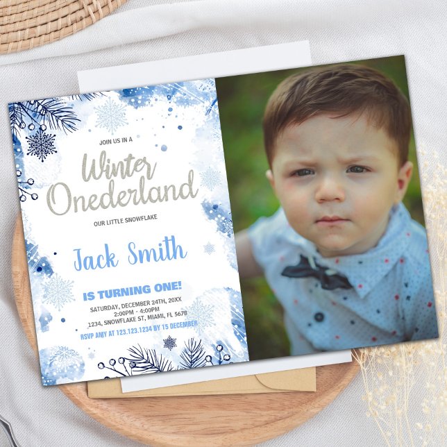 Winter ONEderland Invitations Silver Glitter Photo (Winter ONEderland Invitations Silver Glitter Photo)