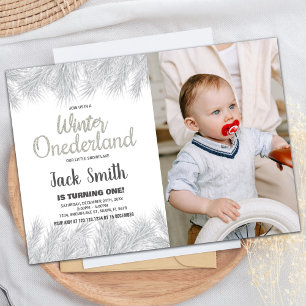 Winter ONEderland Invitations Silver Pine Photo