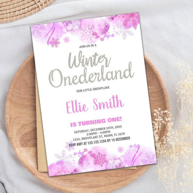 Winter ONEderland  Invitations Snow Silver Glitter (Winter ONEderland Invitations Snow Silver Glitter)