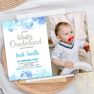 Winter ONEderland  Invitations Snow Silver Photo