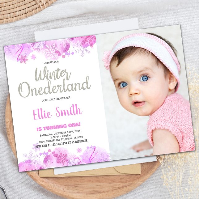 Winter ONEderland  Invitations Snow Silver Photo (Winter ONEderland Invitations Snow Silver Photo)