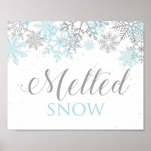 Winter Onederland Melted Snow Blue Silver Poster