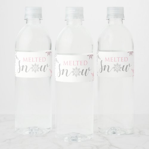 Winter Onederland Melted Snow Pink Silver Water Bottle Label