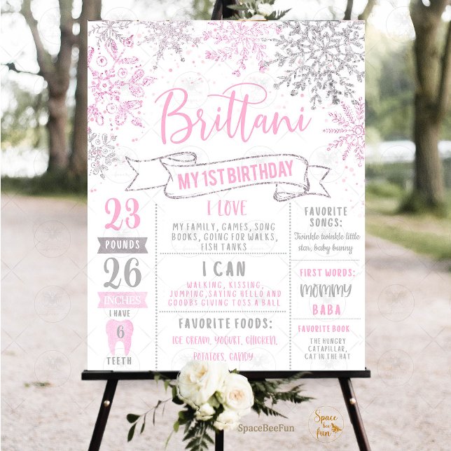 Winter Onederland Milestone Birthday  Foam Board (Milestone Poster,Winter ONEderland milestone birthday poster, snowflake milestone poster, first birt)