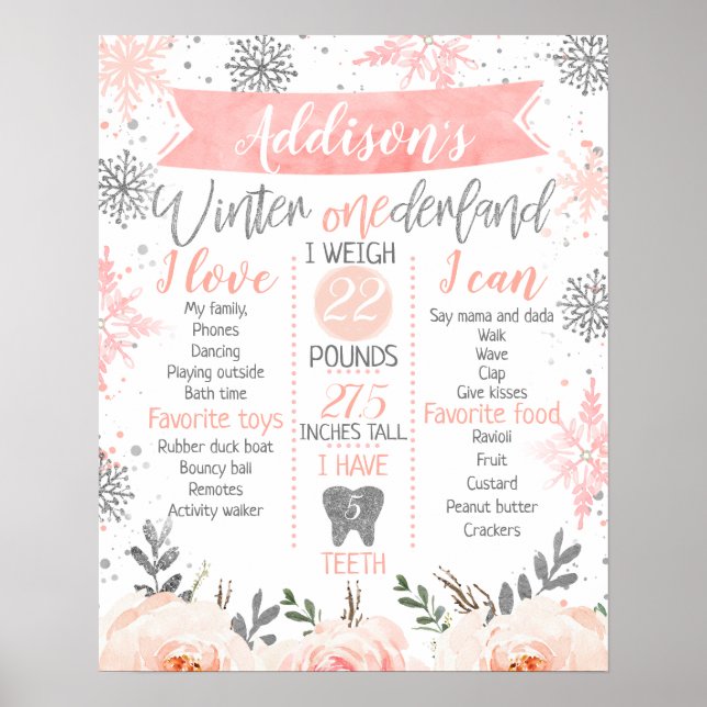 Winter Onederland Milestone First Birthday Board Poster (Front)