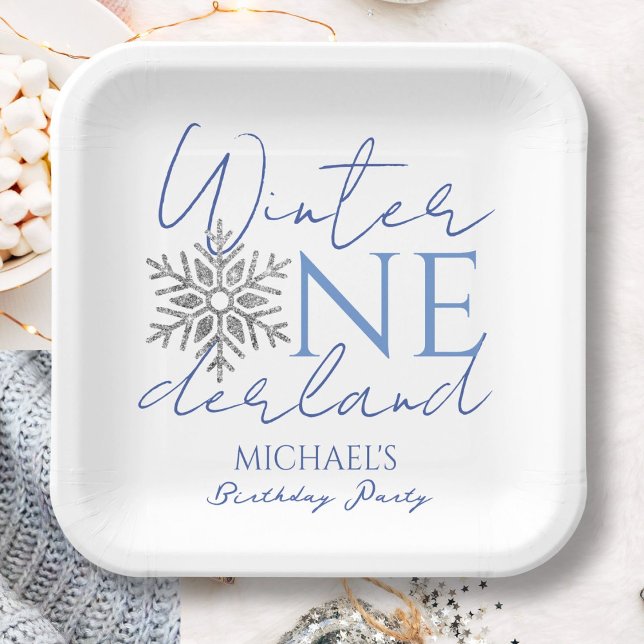Winter ONEderland Minimalist Boy 1st Birthday Paper Plates (Creator Uploaded)