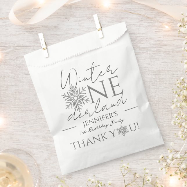 Winter ONEderland Minimalist Silver 1st Birthday Favor Bag (Clipped)
