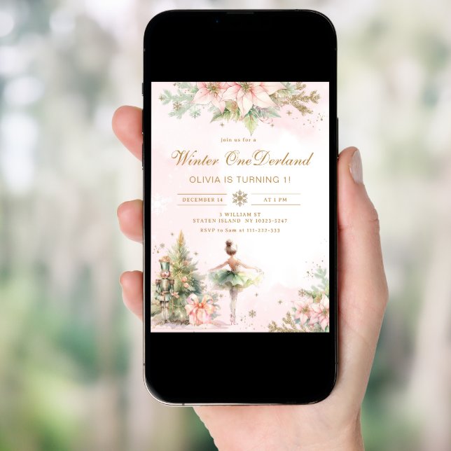 Winter Onederland Nutcracker 1st birthday pastel Invitation (Front Digital)