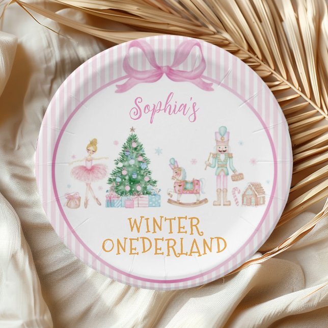 Winter Onederland Nutcracker Pink Girl Birthday Paper Plates (Creator Uploaded)