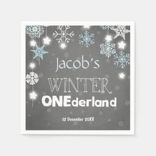 Winter onederland Paper Napkin Blue Boy Snowflake