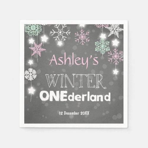 Winter onederland Paper Napkin Pink Girl Snowflake