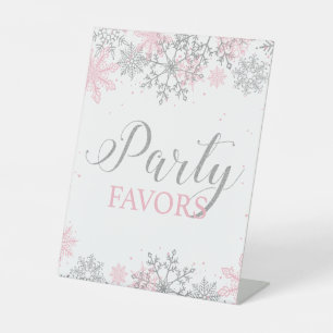 Winter Onederland Party Favors Pink Silver Pedestal Sign