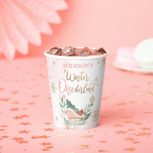 Winter Onederland Party Pink Gold Girl Birthday  Paper Cups