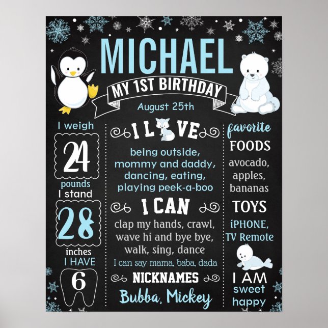 Winter Onederland Penguin Bear Snowflakes Sign (Front)