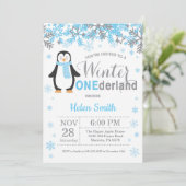 Winter Onederland Penguin Boy 1st Birthday Invitation (Standing Front)