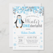 Winter Onederland Penguin Boy 1st Birthday Invitation (Front)