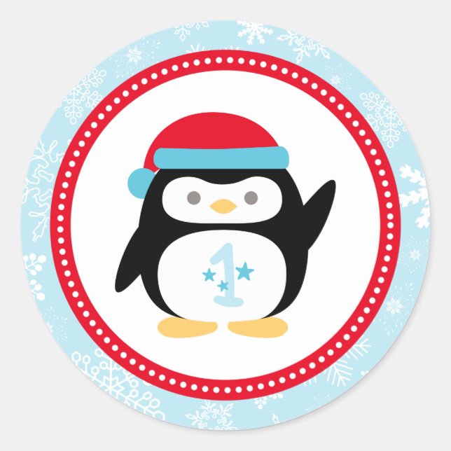 Winter ONEderland Penguin First Birthday Classic Round Sticker (Front)