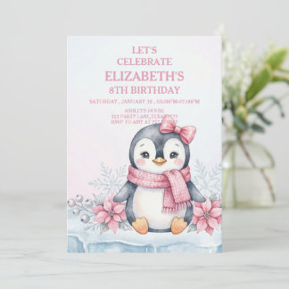 Winter Onederland Penguin Girl Birthday Invitation