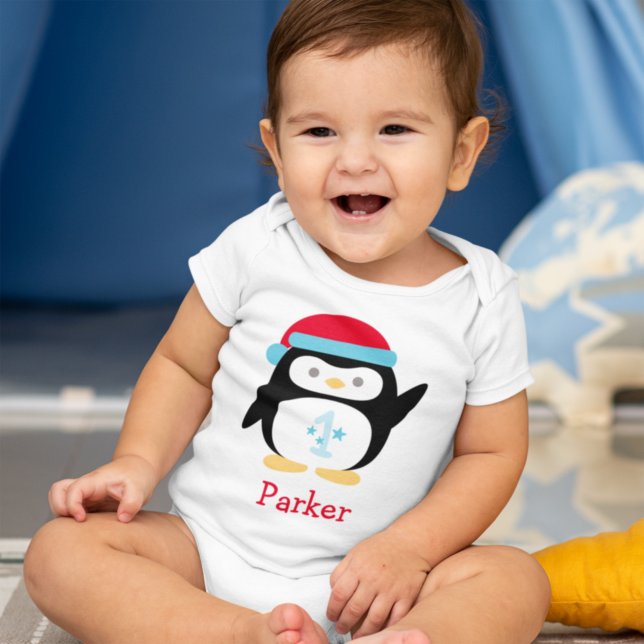 Winter ONEderland Penguin Monogram First Birthday Baby Bodysuit (Creator Uploaded)