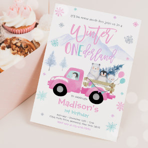 Winter ONEderland Penguin Polar Bear Birthday Invitation