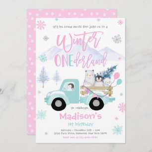 Winter ONEderland Penguin Polar Bear Birthday Invitation