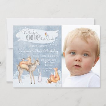 Winter Onederland Photo 1st Birthday Party Invitation by InvitationCentral at Zazzle