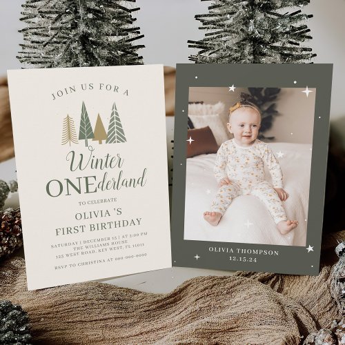 Winter Onederland Photo First Birthday Invitation