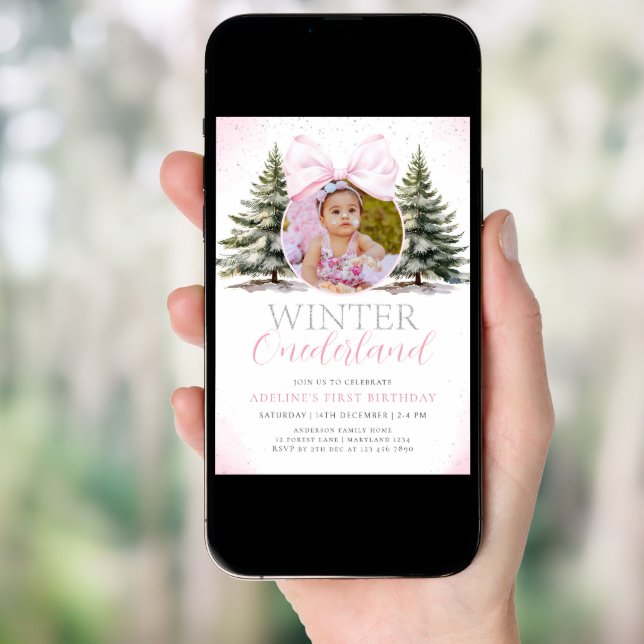 Winter Onederland Photo Girl First Birthday Invitation (Front Digital)