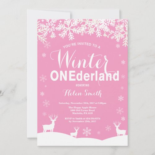 Winter Onederland Pink 1st Birthday invitation