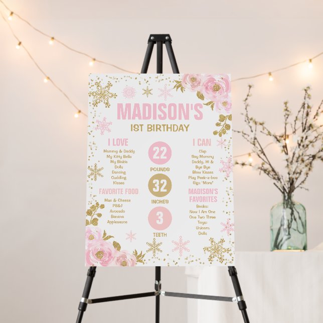 Winter ONEderland Pink 1st Birthday Milestone Foam Board (In Situ (Stand))