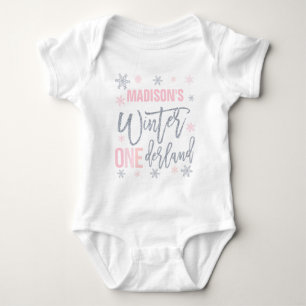 Winter ONEderland Pink 1st Birthday Outfit Baby Bodysuit
