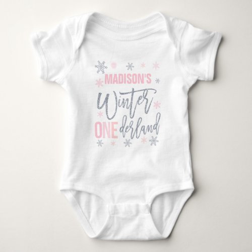 Winter ONEderland Pink 1st Birthday Outfit Baby Bodysuit