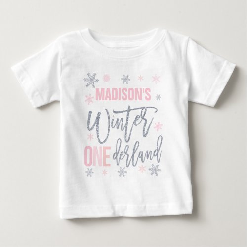 Winter ONEderland Pink 1st Birthday Outfit Baby T_Shirt