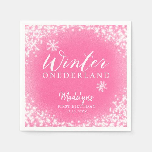 Winter Onederland Pink 1st Birthday Party Napkins