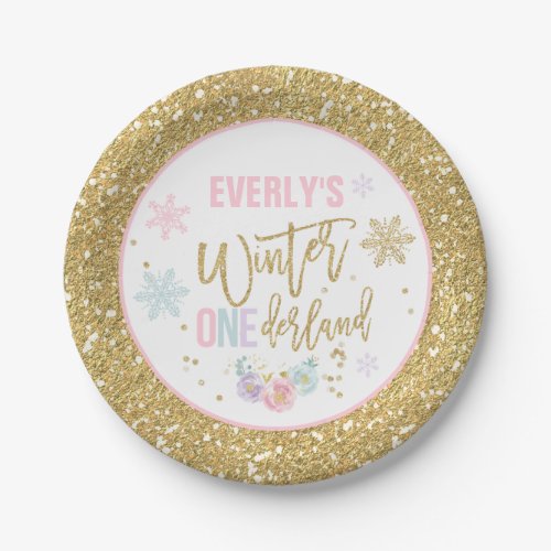 Winter ONEderland Pink And Gold Paper Plate