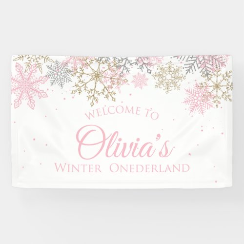 Winter Onederland Pink and Gold Welcome Banner