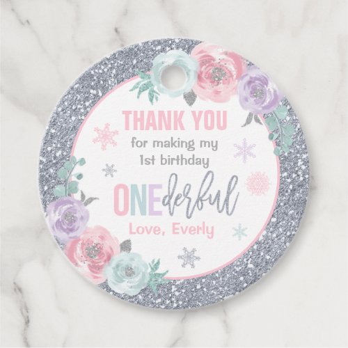 Winter ONEderland Pink And Silver Birthday Decor Favor Tags