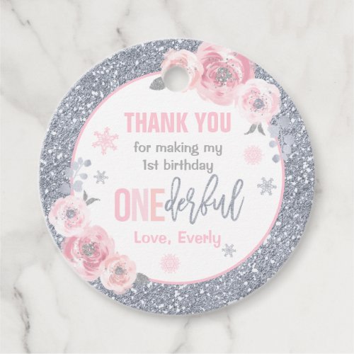 Winter ONEderland Pink And Silver Birthday Decor Favor Tags