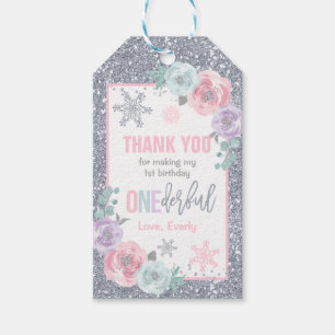 Winter ONEderland Pink And Silver Birthday Favor Gift Tags