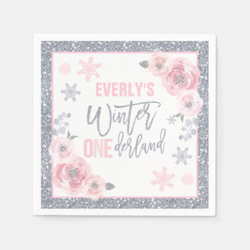 Winter ONEderland Pink And Silver Birthday Party  Napkins