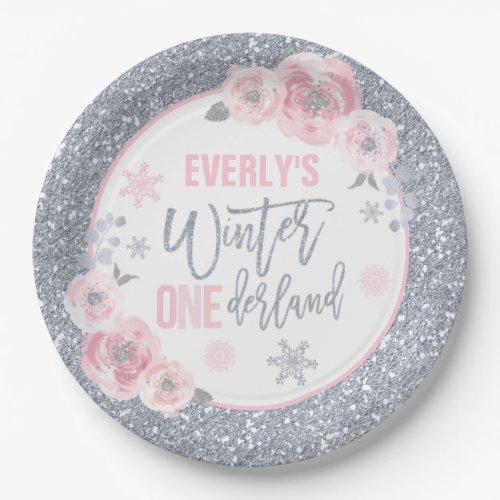 Winter ONEderland Pink And Silver Decorations Paper Plates
