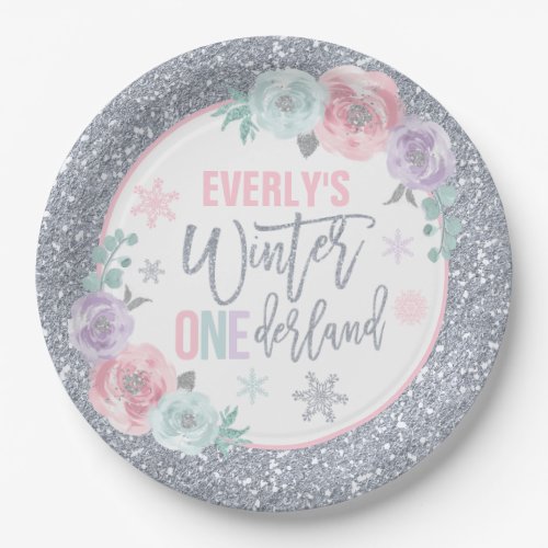Winter ONEderland Pink And Silver Decorations Paper Plates