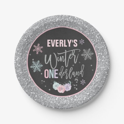 Winter ONEderland Pink And Silver Paper Plate