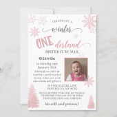 Winter ONEderland Pink Baby First Birthday By Mail Invitation (Front)